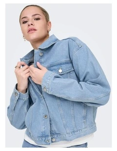 Harper Boxy Denim Jacket in Light Blue