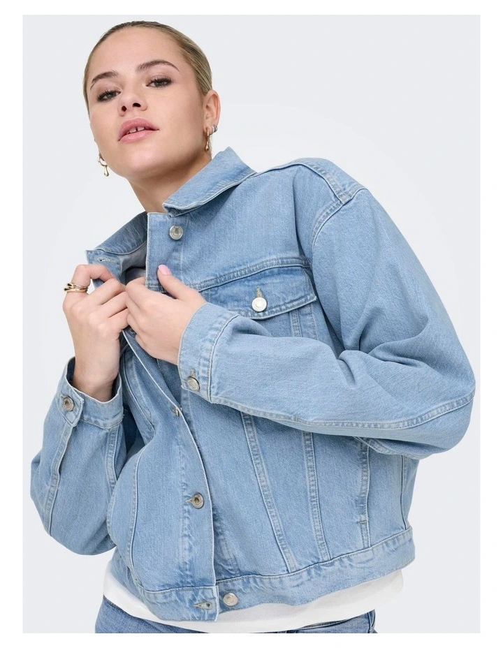 Harper Boxy Denim Jacket in Light Blue image 1