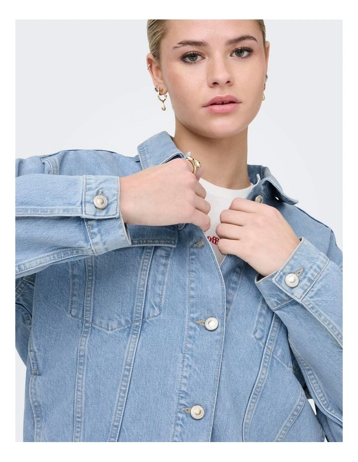 Harper Boxy Denim Jacket in Light Blue image 2