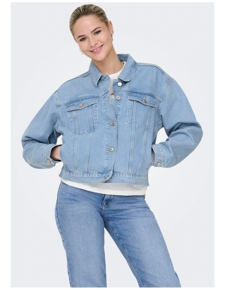 Harper Boxy Denim Jacket in Light Blue image 3