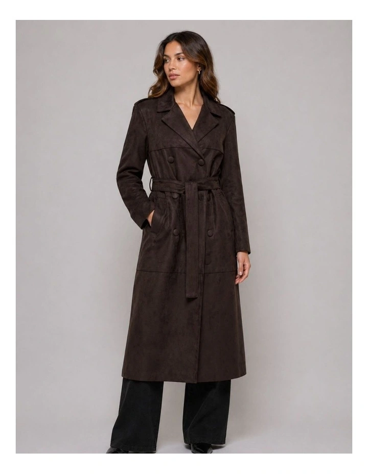 Bine Life Faux Suede Trenchcoat in Brown image 1