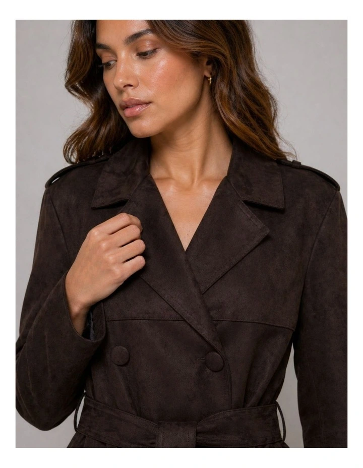 Bine Life Faux Suede Trenchcoat in Brown image 2