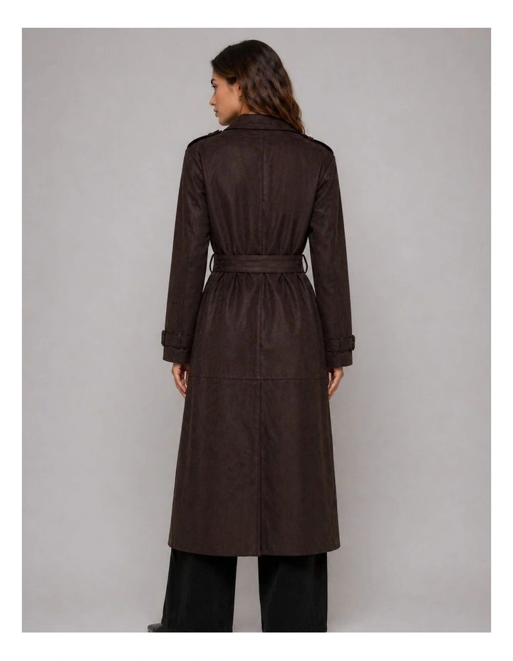 Bine Life Faux Suede Trenchcoat in Brown image 3