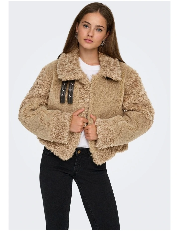 Koko Life Teddy Mix Jacket in Beige image 1