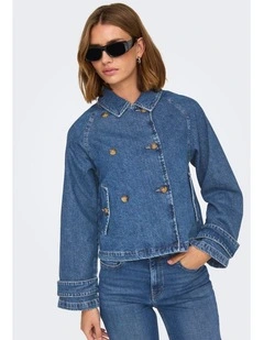 April Short Denim Trench in Mid Blue Denim