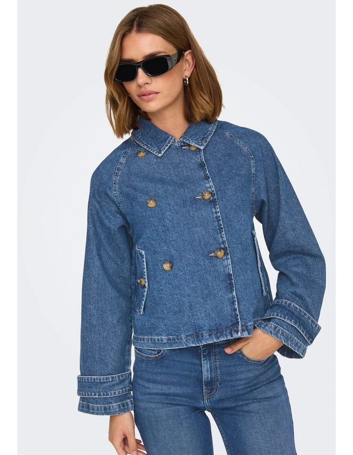 April Short Denim Trench in Mid Blue Denim image 1