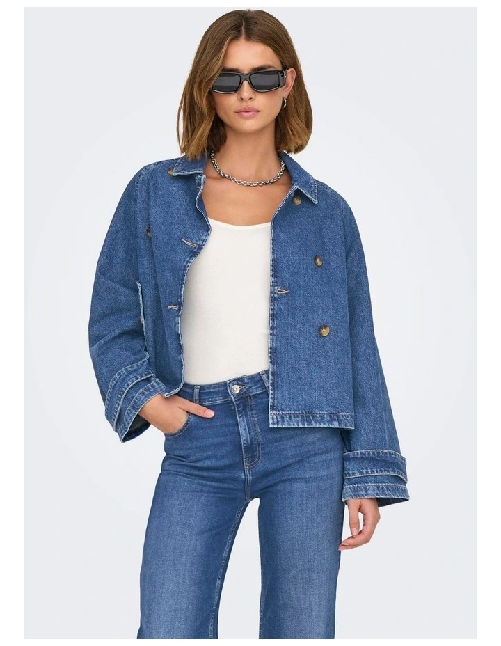 April Short Denim Trench in Mid Blue Denim image 2