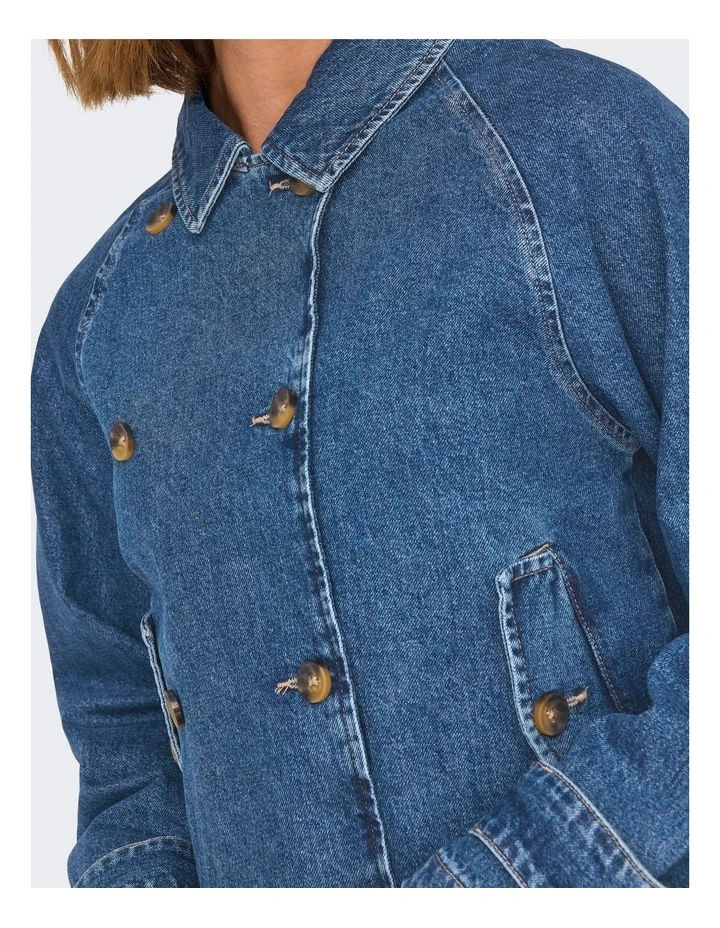 April Short Denim Trench in Mid Blue Denim image 3