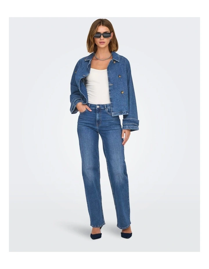 April Short Denim Trench in Mid Blue Denim image 4