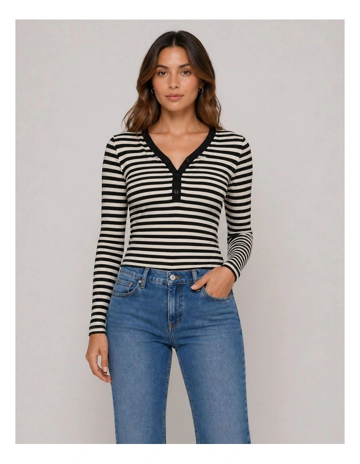 Elene Long Sleeve Stripe Top in Black image 1