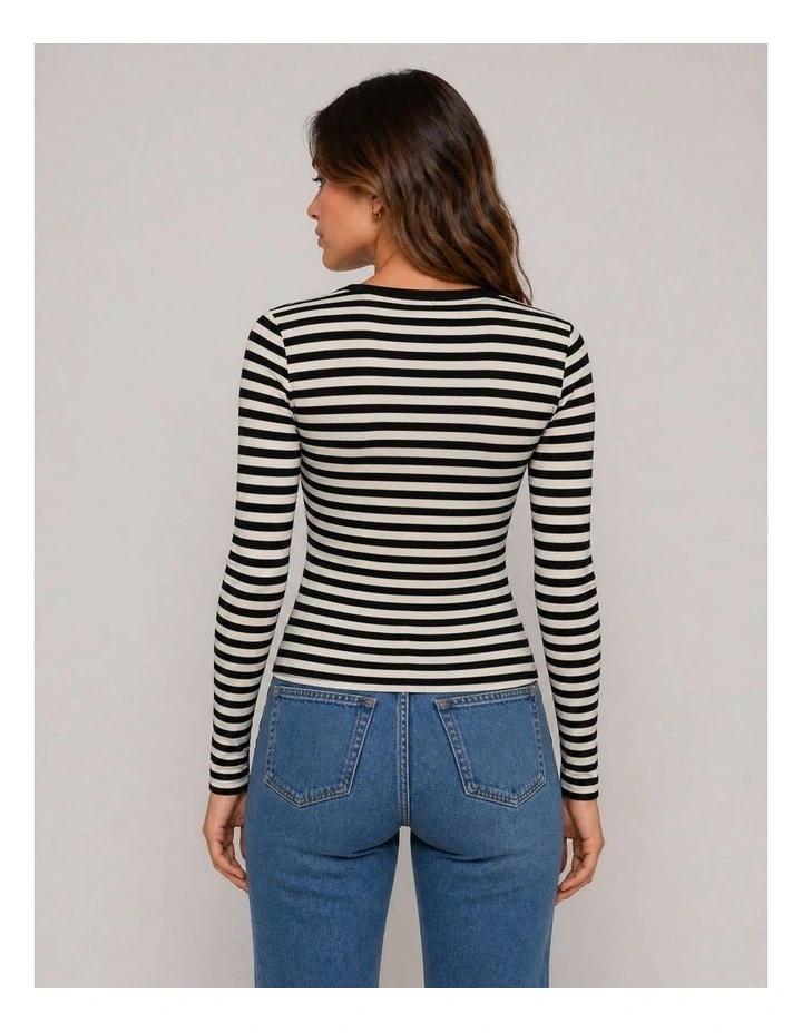 Elene Long Sleeve Stripe Top in Black image 2