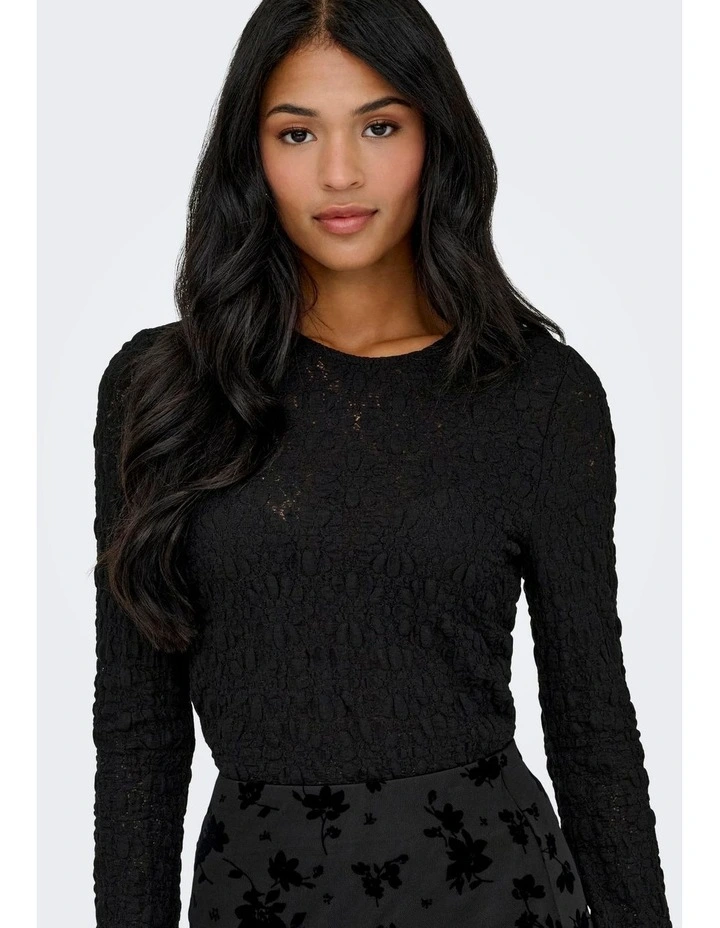 Giavanna Lace Long Sleeve Top in Black image 2