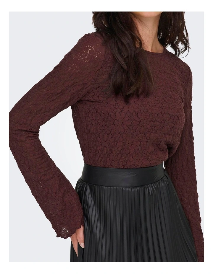 Giavanna Lace Long Sleeve Top in Burgundy image 2