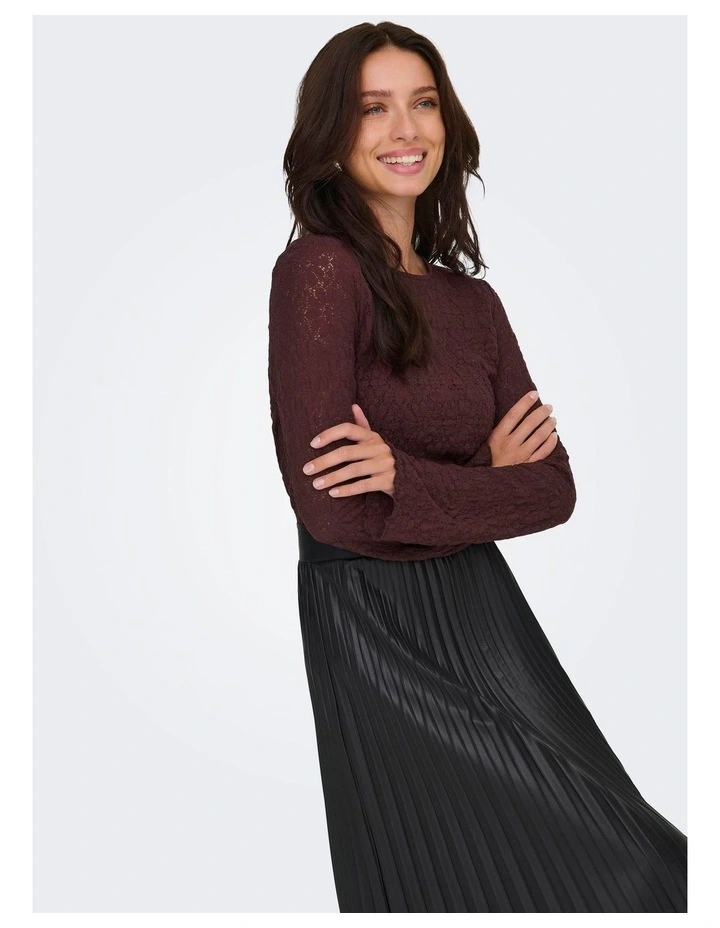 Giavanna Lace Long Sleeve Top in Burgundy image 3