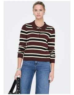 London Stripe Polo Top in Burgundy