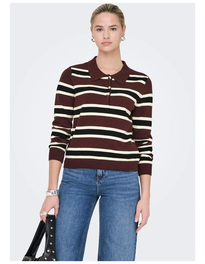 London Stripe Polo Top in Burgundy image 1