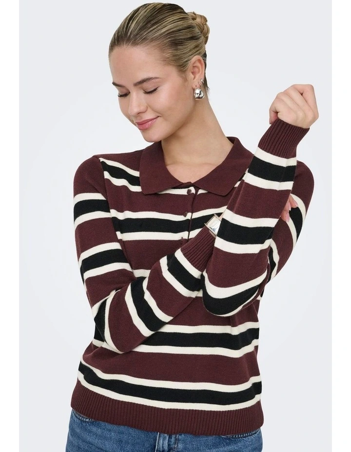 London Stripe Polo Top in Burgundy image 2