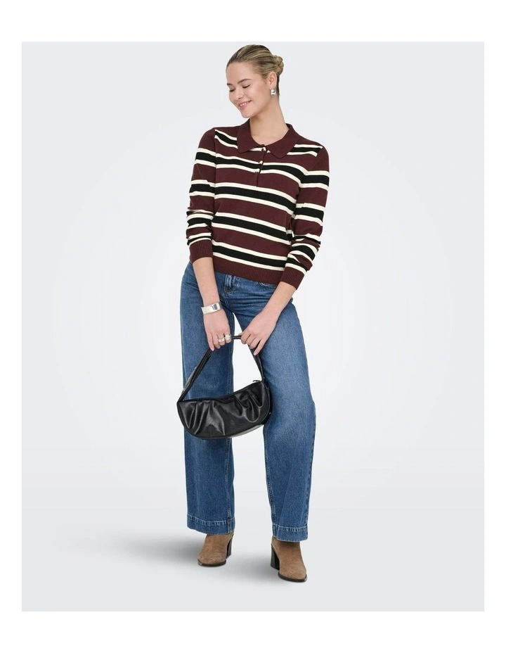 London Stripe Polo Top in Burgundy image 3