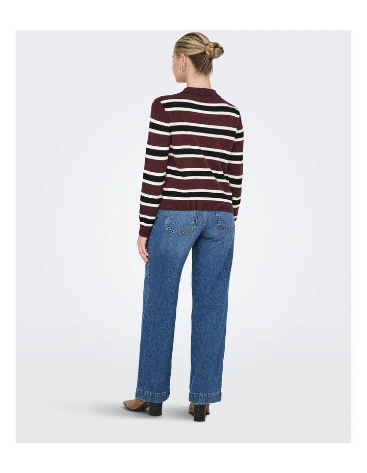 London Stripe Polo Top in Burgundy image 4