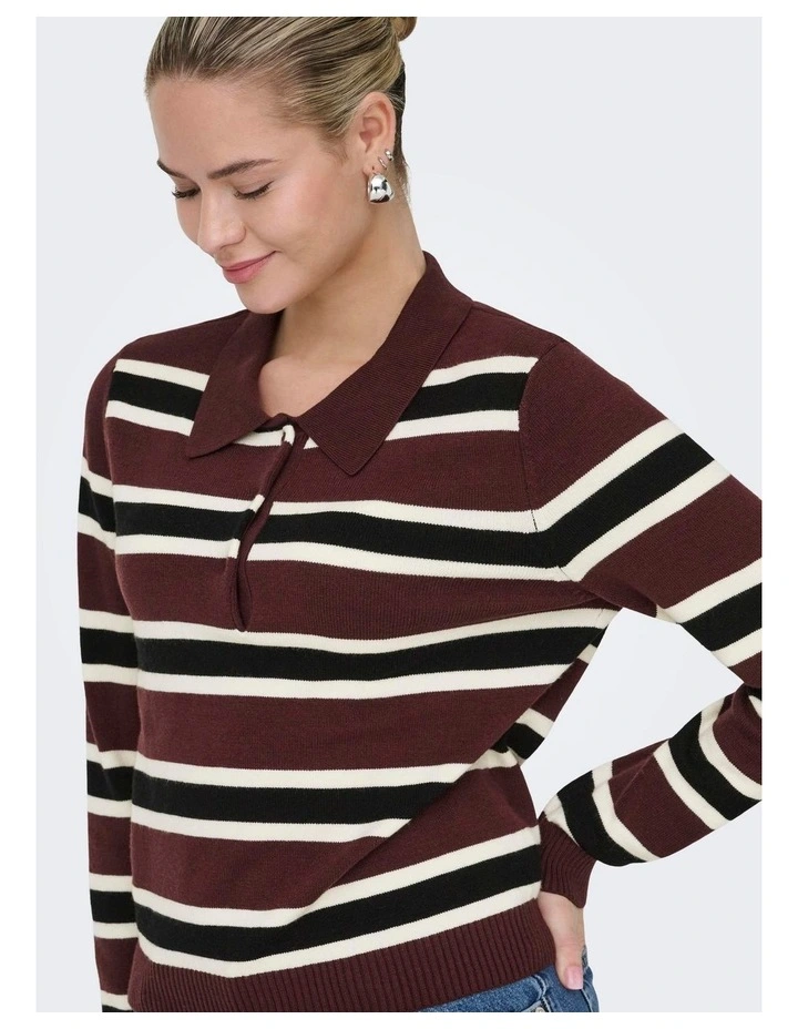 London Stripe Polo Top in Burgundy image 5