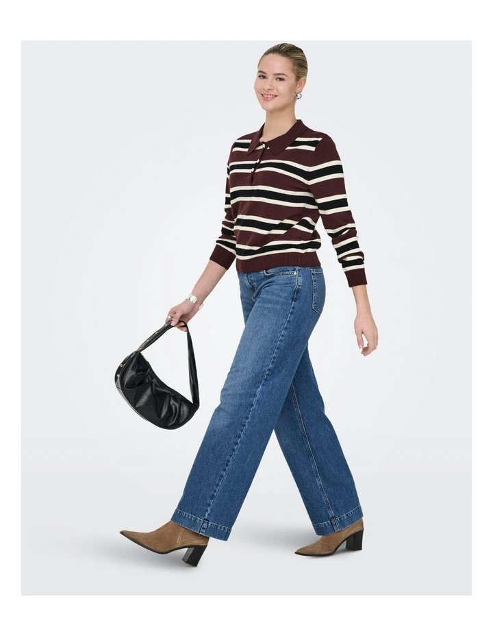 London Stripe Polo Top in Burgundy image 6