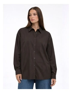 Frida Striped Slit Shirt in Brown