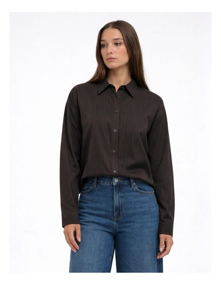 Frida Striped Slit Shirt in Brown image 3