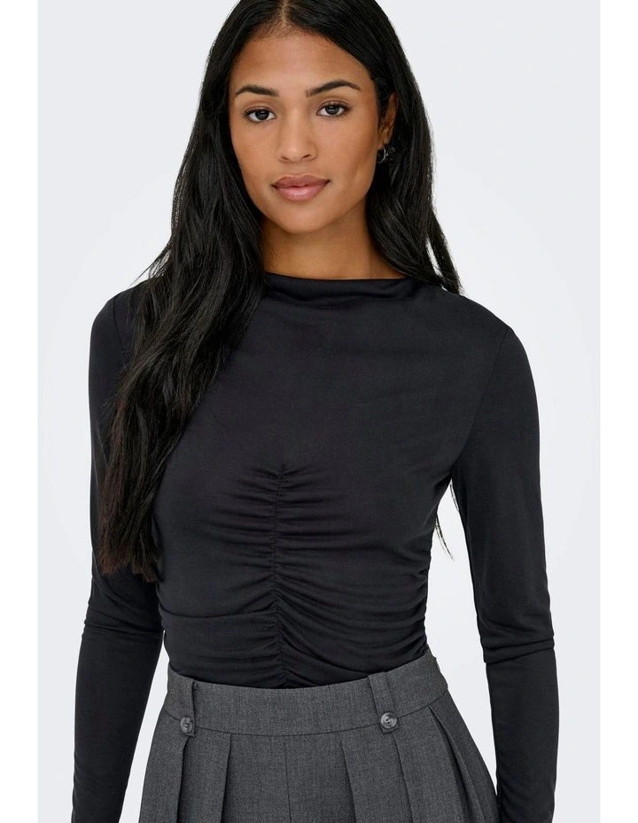 Hannah Ruching Top in Black image 2