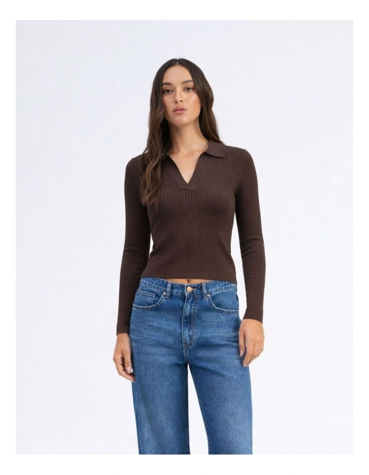 Kaya Polo Knit in Brown image 1