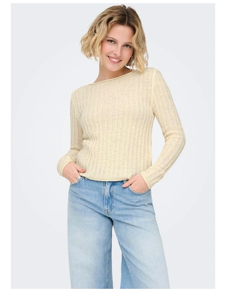 Pamela Ribbed Long Sleeve Top in Oatmeal image 1