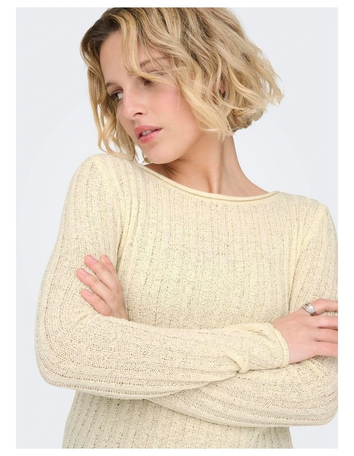 Pamela Ribbed Long Sleeve Top in Oatmeal image 2