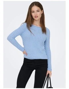 Pamela Ribbed Long Sleeve Top in Blue