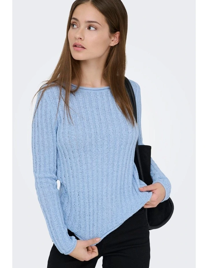 Pamela Ribbed Long Sleeve Top in Blue image 2