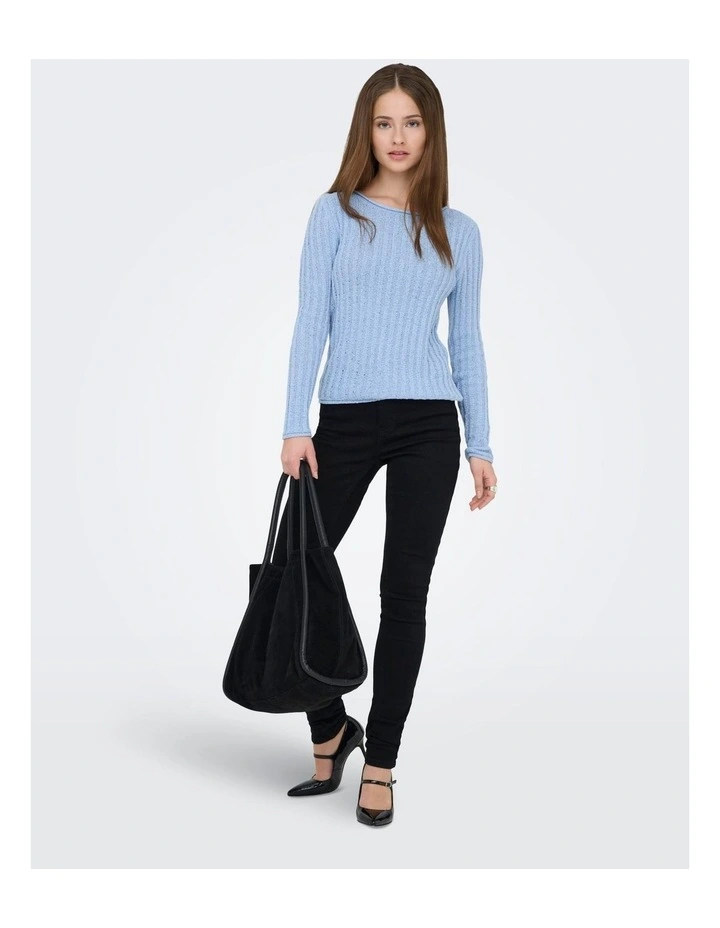 Pamela Ribbed Long Sleeve Top in Blue image 3