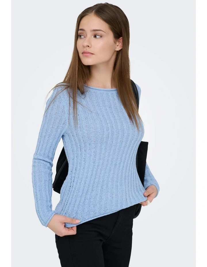 Pamela Ribbed Long Sleeve Top in Blue image 5