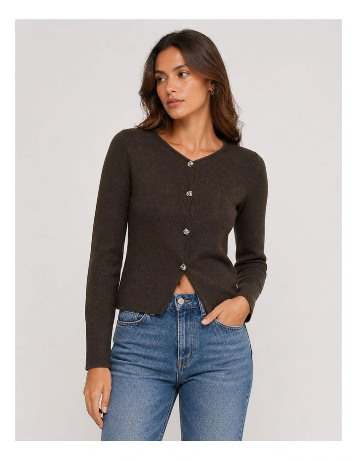 Scarlett Buttoned Cardigan in Chocolate image 1