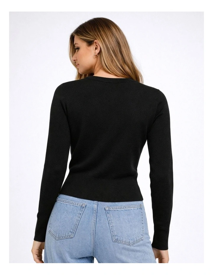 Libi Long Sleeve Fitted Knit in Black image 2