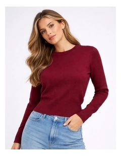 Libi Long Sleeve Fitted Knit in Burgundy