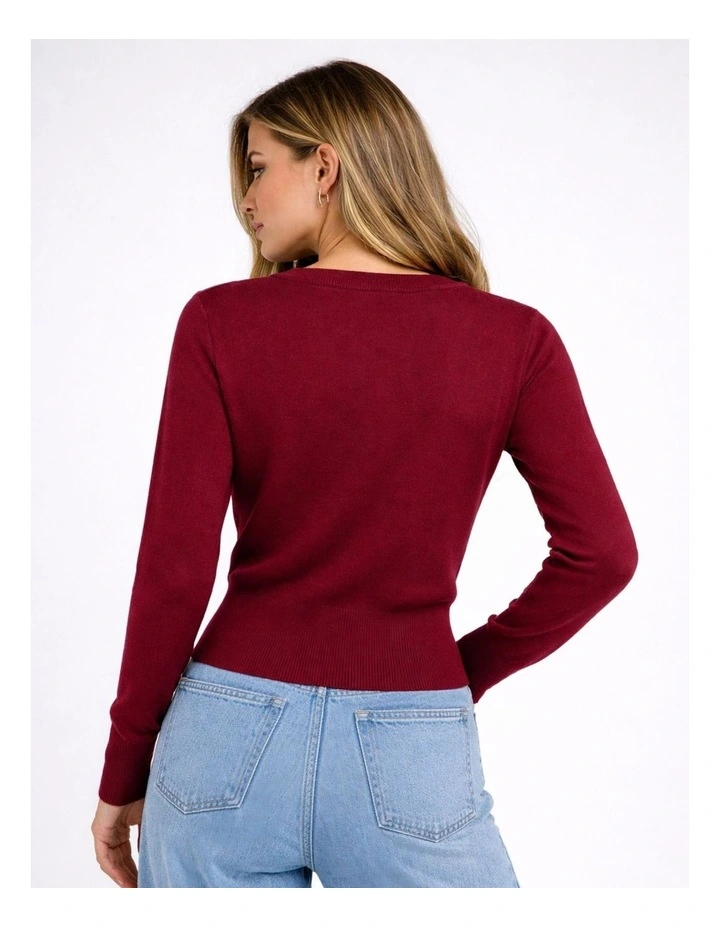 Libi Long Sleeve Fitted Knit in Burgundy image 2