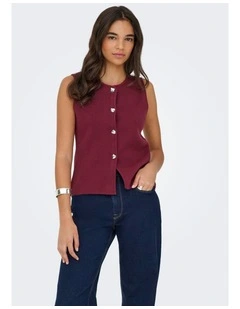 Libi Button Vest in Burgundy