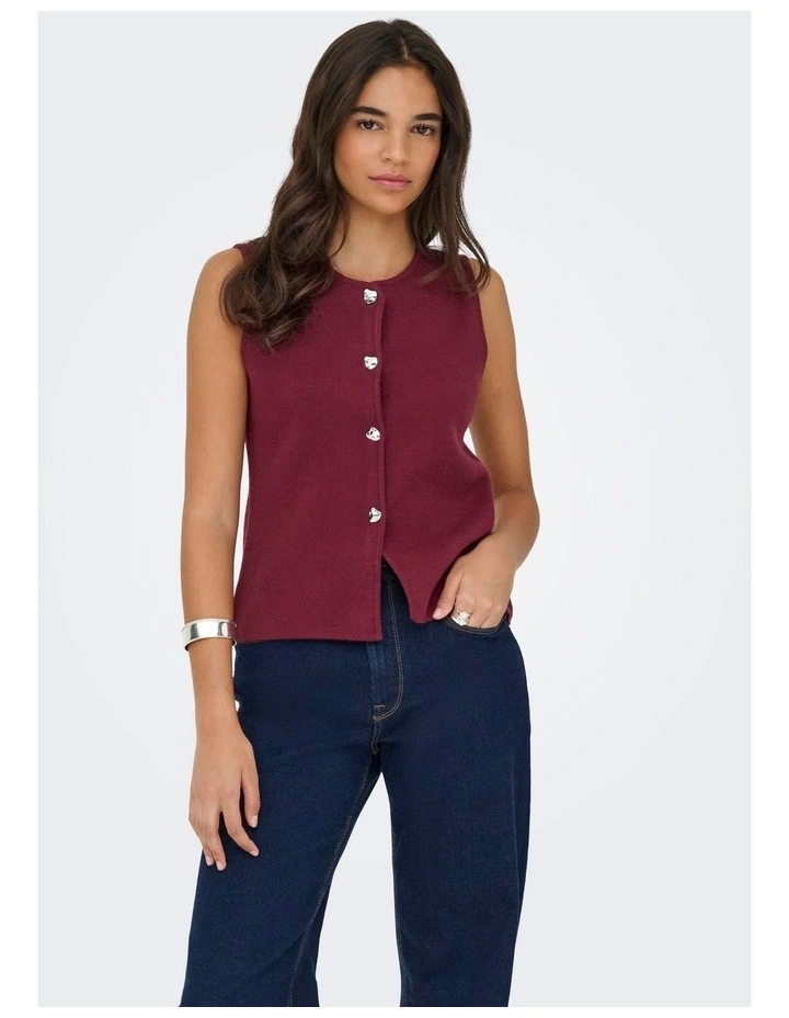 Libi Button Vest in Burgundy image 1