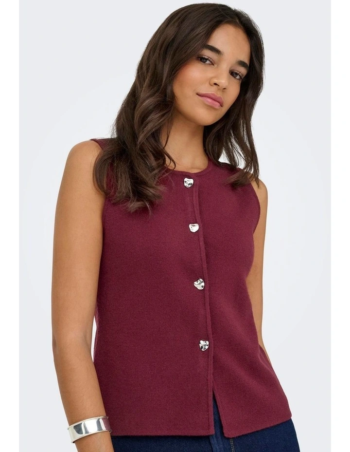 Libi Button Vest in Burgundy image 2