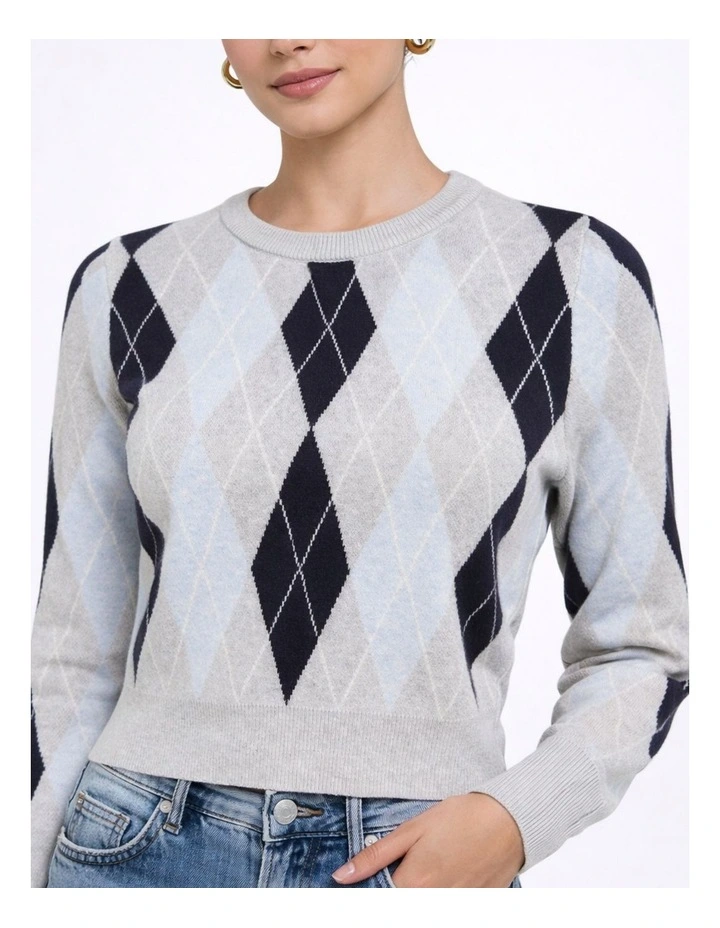 Libi Long Sleeve Fitted Knit in Grey Check image 2