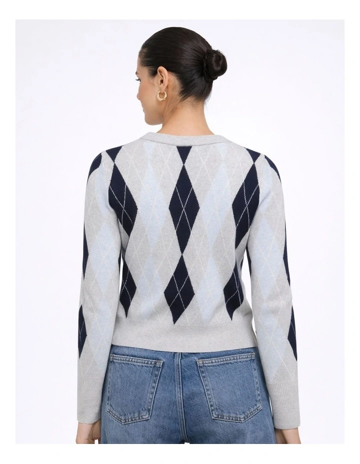 Libi Long Sleeve Fitted Knit in Grey Check image 3