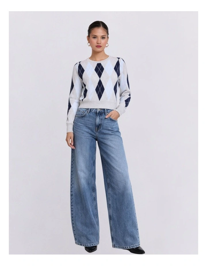 Libi Long Sleeve Fitted Knit in Grey Check image 4