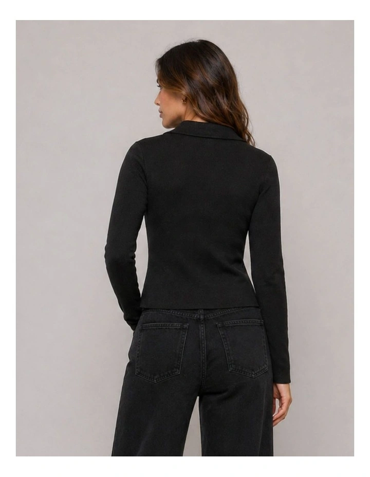 Andrea Zip Polo Cardigan in Black image 3