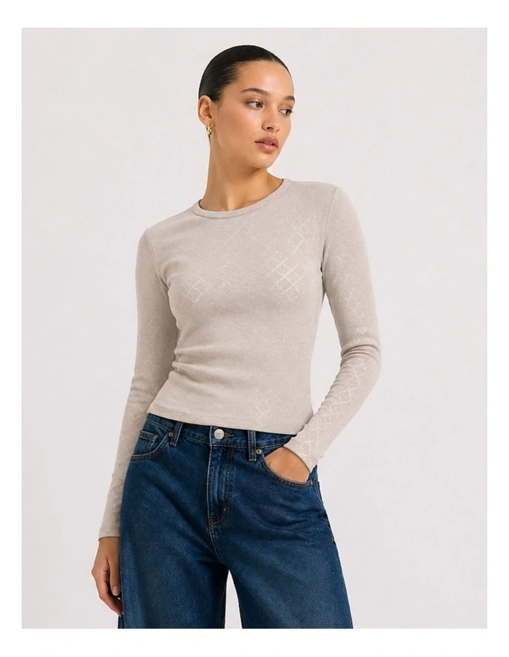 Catty Long Sleeve Top in Stone image 1