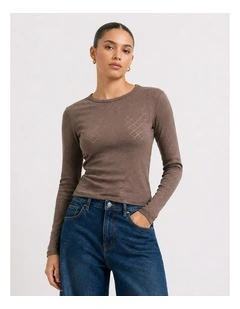 Catty Long Sleeve Top in Brown