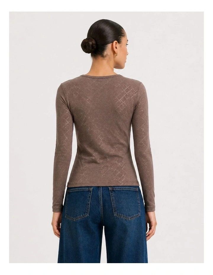 Catty Long Sleeve Top in Brown image 2