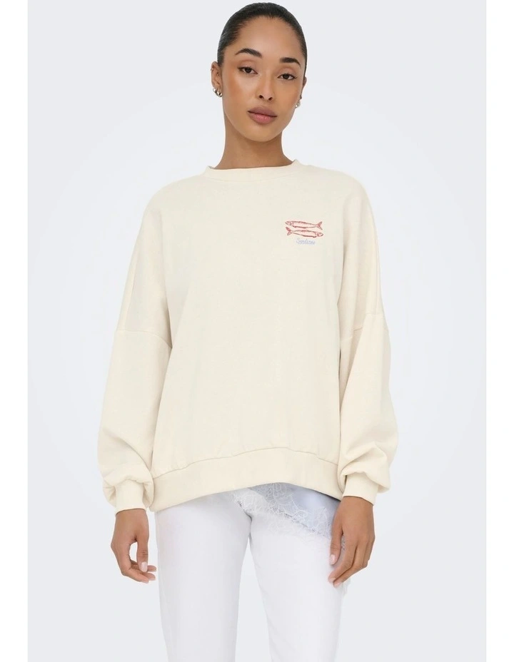 ONLY Deborah Long Sleeve Sweatshirt in Beige image 1